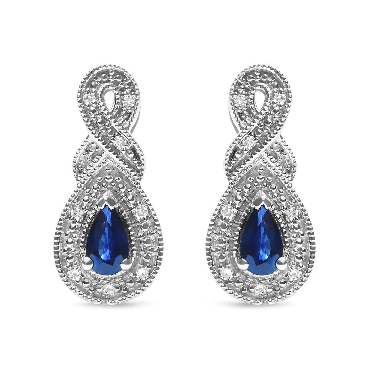 .925 Sterling Silver 4.5 x 3mm Pear Sapphire Gemstone and Diamond Accent Infinity Drop Stud Earrings (H-I Color, SI1-SI2 Clarity)