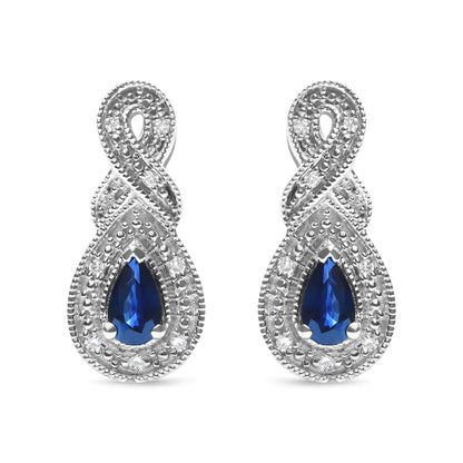 .925 Sterling Silver 4.5 x 3mm Pear Sapphire Gemstone and Diamond Accent Infinity Drop Stud Earrings (H-I Color, SI1-SI2 Clarity)