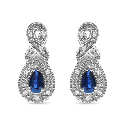.925 Sterling Silver 4.5 x 3mm Pear Sapphire Gemstone and Diamond Accent Infinity Drop Stud Earrings (H-I Color, SI1-SI2 Clarity)