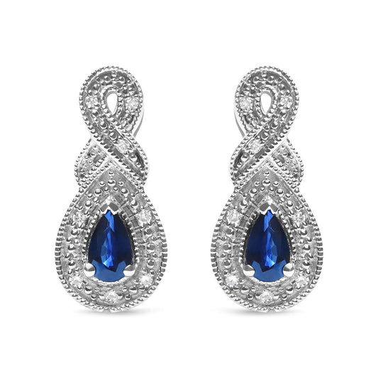 .925 Sterling Silver 4.5 x 3mm Pear Sapphire Gemstone and Diamond Accent Infinity Drop Stud Earrings (H-I Color, SI1-SI2 Clarity)