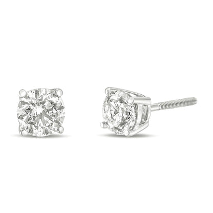14K Gold 1.0 Carat Round Brilliant Cut Lab Grown Diamond 4-Prong Classic Solitaire Stud Earrings