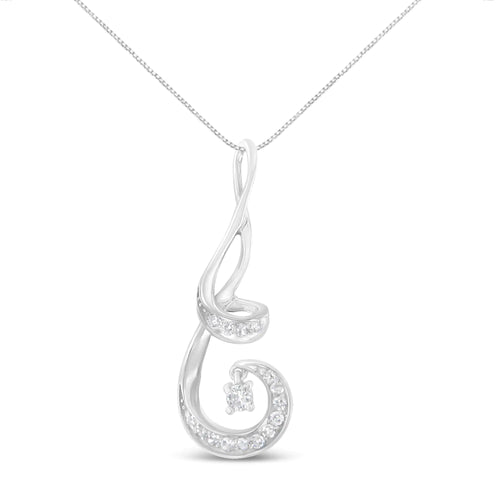 Espira 10K White Gold 1/5 Cttw Brilliant-Cut Diamond Sparkling Spiral 18" Pendant Necklace (J-K color, I2-I3 Clarity)