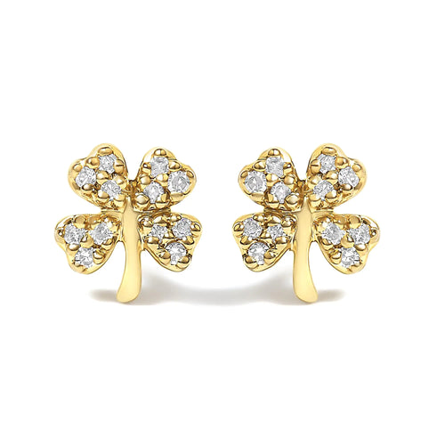 10K Yellow Gold Diamond Accent 4 Leaf Clover Stud Earrings