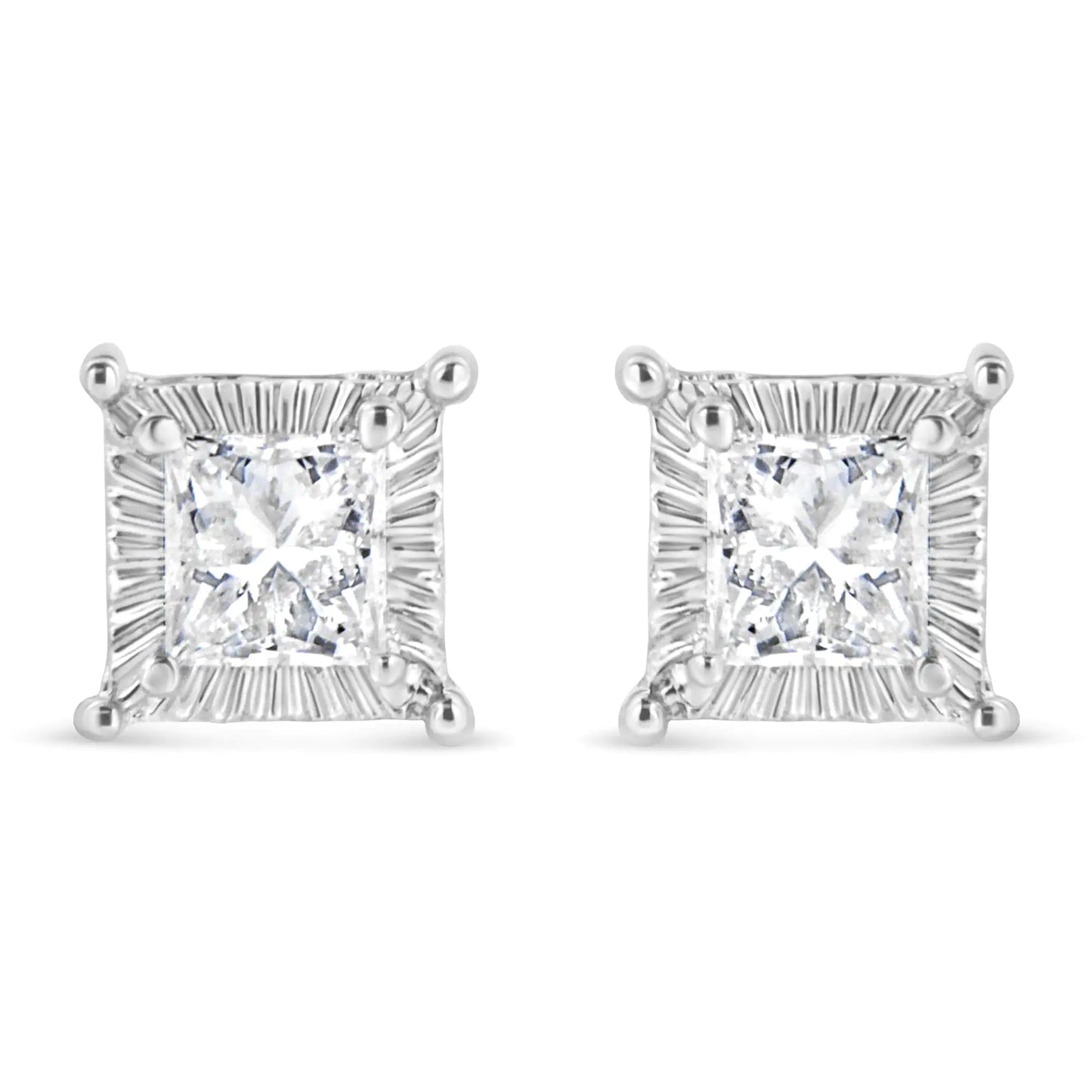 .925 Sterling Silver 1/2 Cttw Princess-cut Diamond Stud Earring (I-J Color, I2-I3 Clarity)