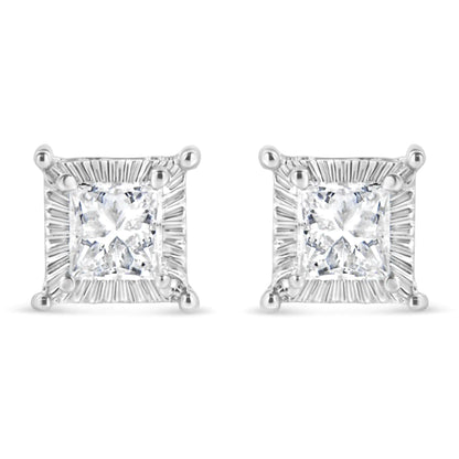.925 Sterling Silver 1/2 Cttw Princess-cut Diamond Stud Earring (I-J Color, I2-I3 Clarity)