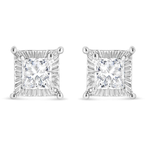 .925 Sterling Silver 1/2 Cttw Princess-cut Diamond Stud Earring (I-J Color, I2-I3 Clarity)