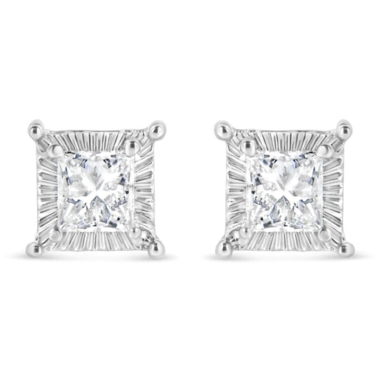 .925 Sterling Silver 1/2 Cttw Princess-cut Diamond Stud Earring (I-J Color, I2-I3 Clarity)