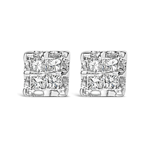 10k Yellow Gold Princess Diamond Quad Stud Earrings (1/4 cttw, J-K Color, I2-I3 Clarity)