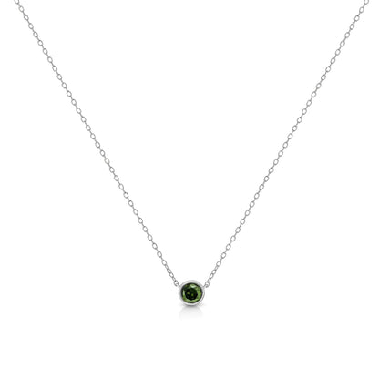.925 Sterling Silver 1/5 Cttw Treated Green Diamond Solitaire Bezel 18" Pendant Necklace (Green Color, I1-I2 Clarity)