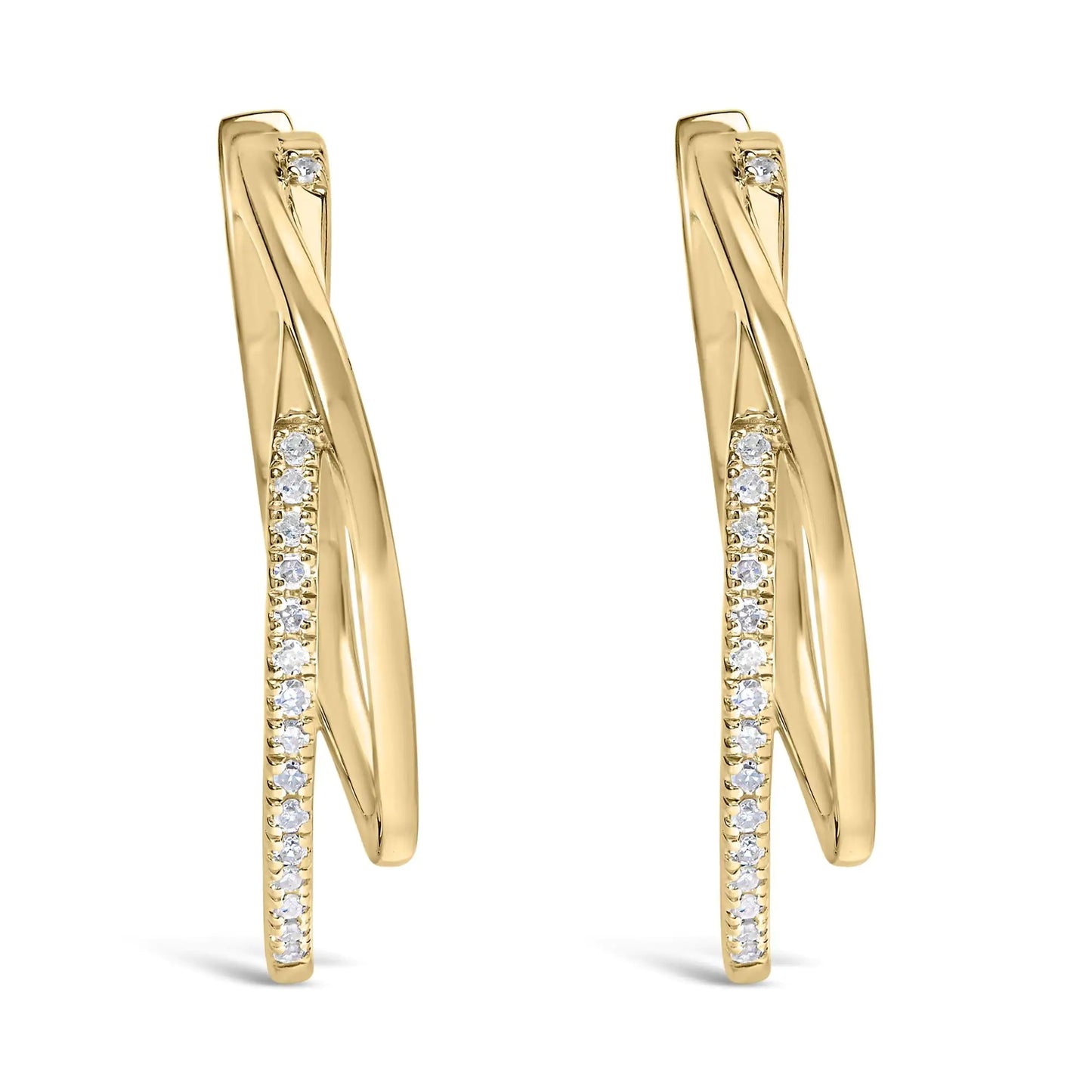14K Yellow Gold Plated .925 Sterling Silver 1/10 Cttw Diamond Wrapped Hoop Earrings (H-I Color, I1-I2 Clarity)