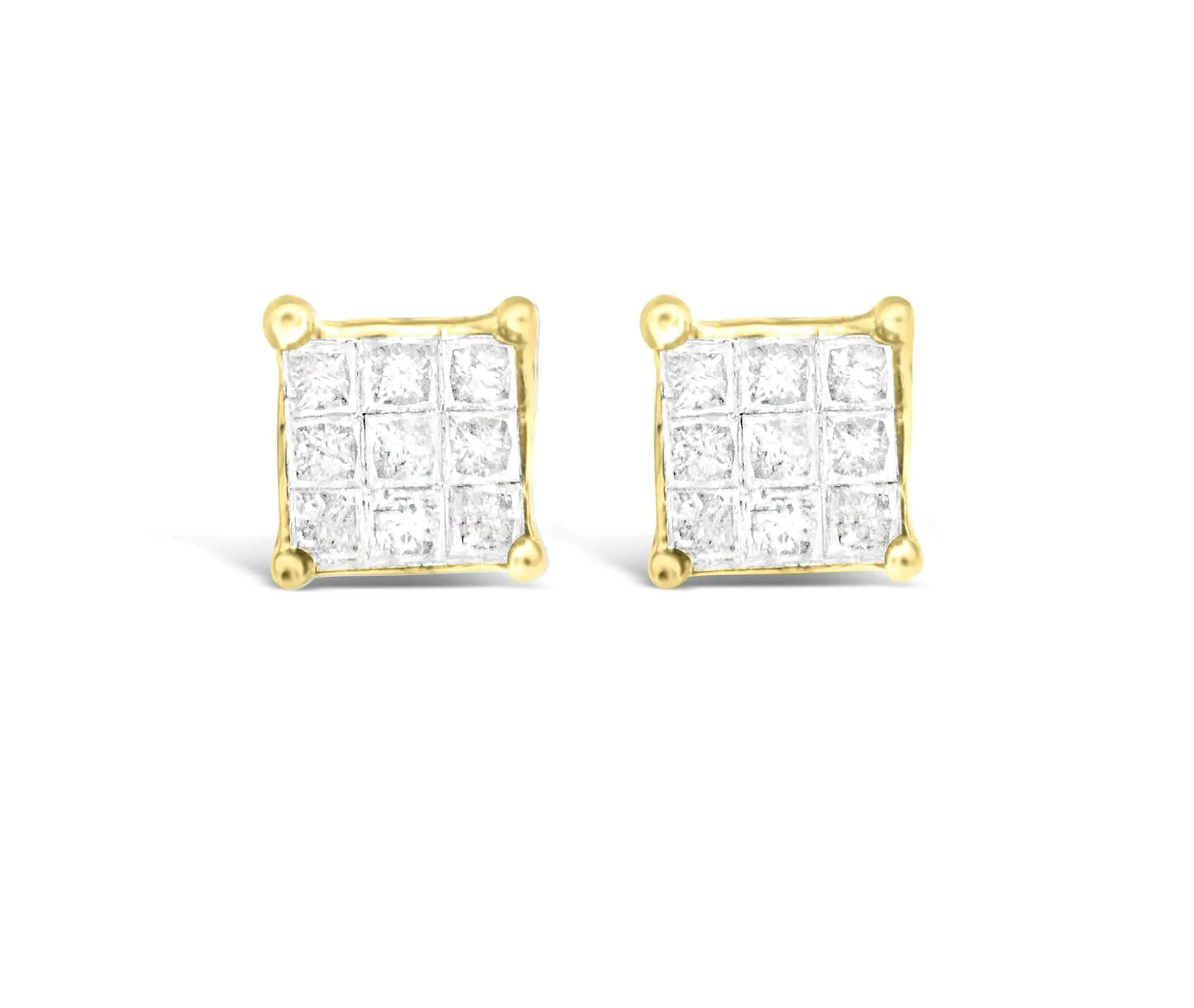 10K Yellow Gold Princess-cut Composite 18-stone Diamond Earrings (0.25 CTTW, J-K color, I2-I3 clarity)