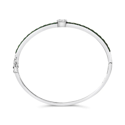 .925 Sterling Silver Created Sapphire and Emerald Semi Eternity Bangle Bracelet - 7" Inches