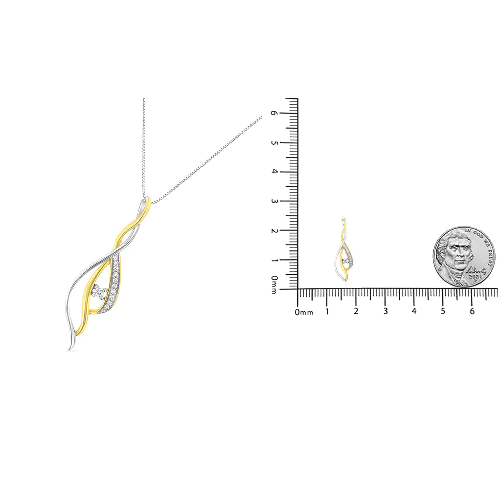 10K Yellow and White Gold Round Cut Diamond Accent Cascade 18" Pendant Necklace (J-K Color, I2-I3 Clarity)