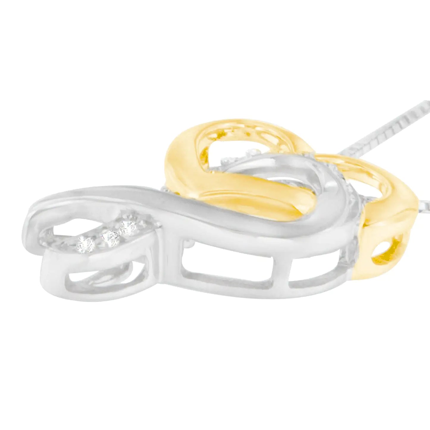 10K Yellow Gold and .925 Sterling Silver 1/20 cttw Diamond Ribbon-Heart Pendant Necklace (H-I, I1-I2)