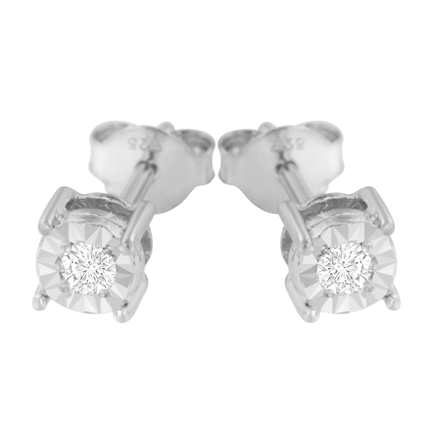 .925 Sterling Silver 1/10 Cttw Round Brilliant-Cut Diamond Miracle-Set Stud Earrings