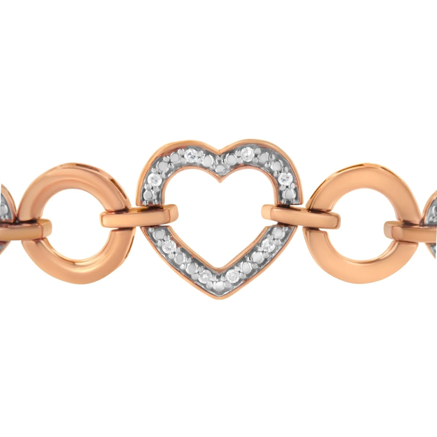 10K Rose Gold over .925 Sterling Silver 1/10 Cttw Round-Cut Diamond Heart Link Adjustable Bolo Bracelet (H-I Color, I2-I3 Clarity) - 6"-9" Adjustable