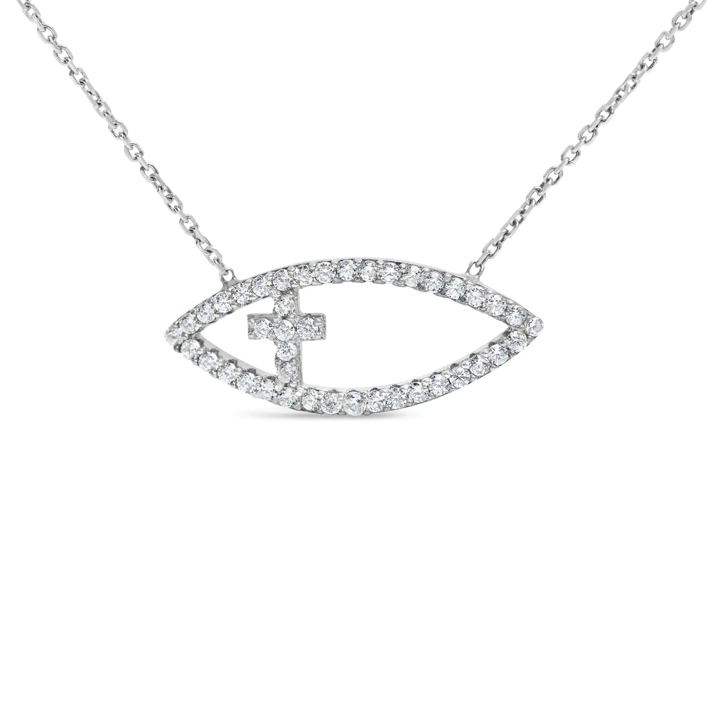 .925 Sterling Silver 1/2 Cttw Diamond Cross and Evil Eye 18" Inch Pendant Necklace (H-I Color, SI1-SI2 Clarity)