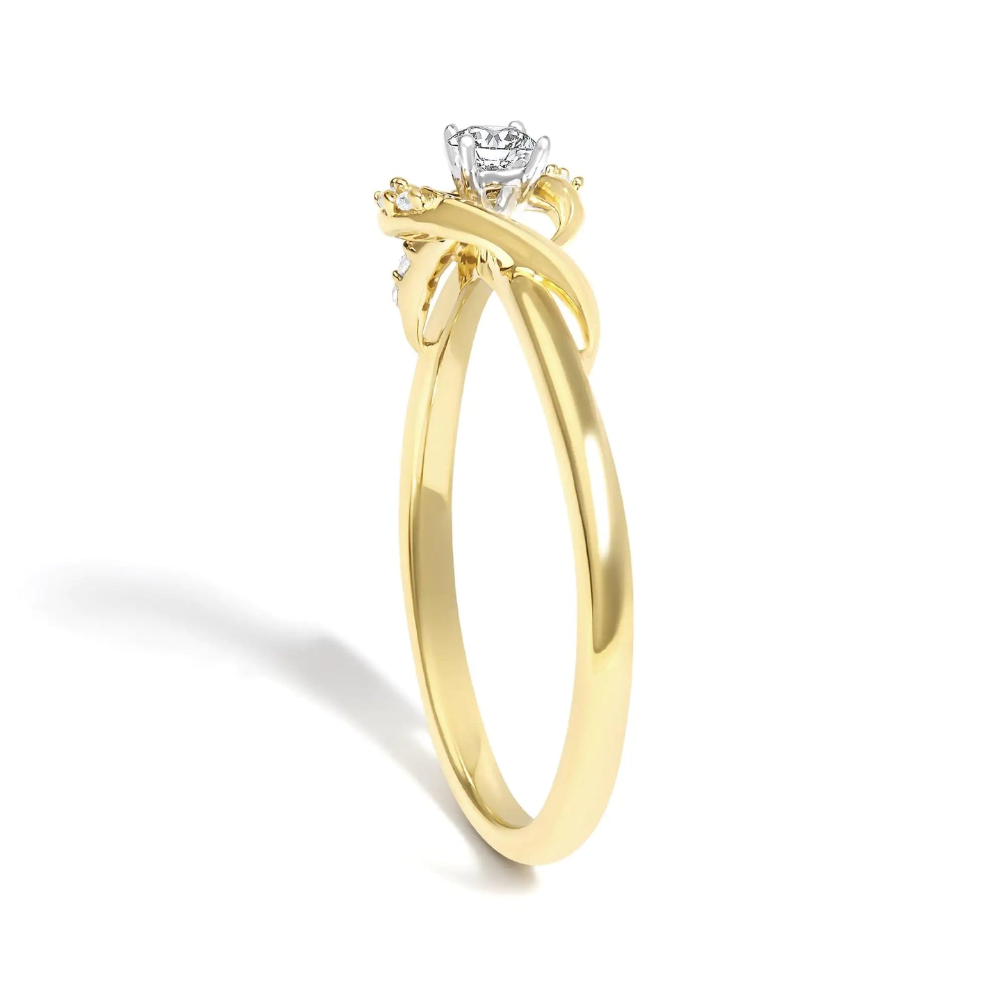 14K Yellow Gold Flash Plated .925 Sterling Silver 1/6 Cttw Diamond Swirl and Halo Promise Ring (I-J Color, I3 Clarity)