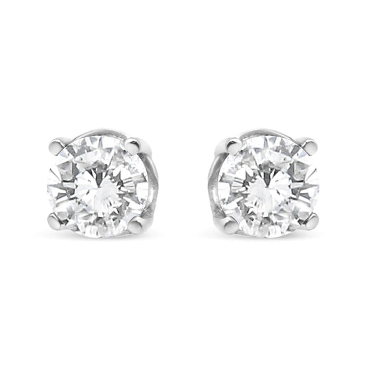 14K White Gold 3/4 Cttw Lab Grown Diamond 4-Prong Classic Stud Earrings (F-G Color, VS2-SI1 Clarity)
