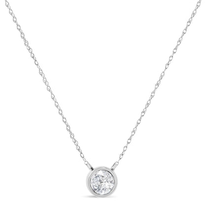10K White Gold 1/3 Cttw Round-Cut Diamond Bezel 18" Pendant Necklace (J-K Color, I1-I2 Clarity)