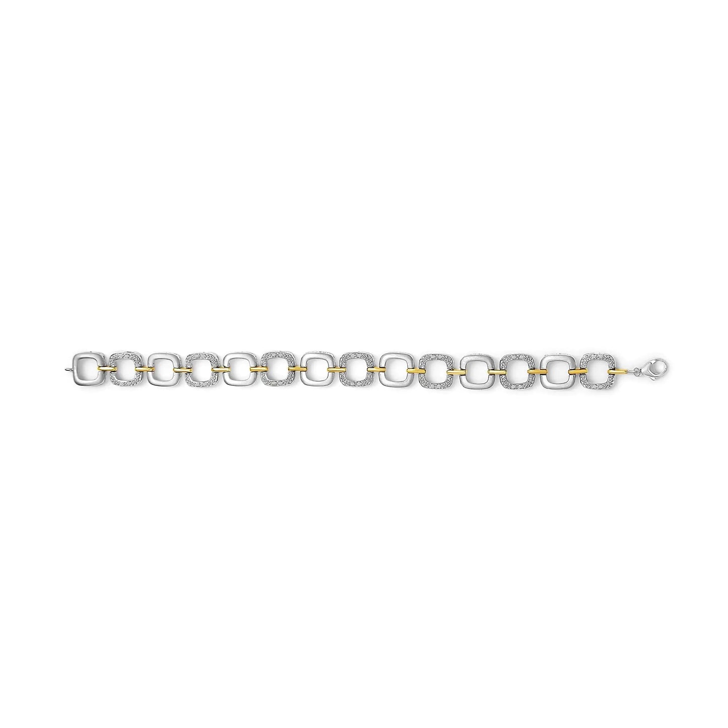 .925 Two-Tone Sterling Silver Diamond Accent Open Box Link Bracelet (I-J Color, I1-I2 Clarity) - 7"