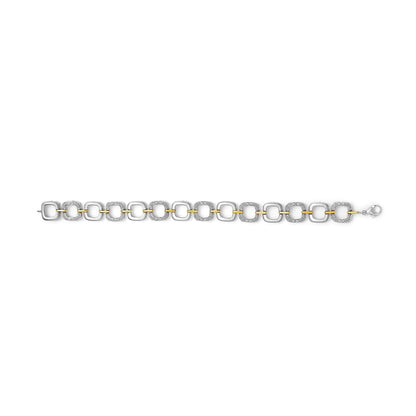 .925 Two-Tone Sterling Silver Diamond Accent Open Box Link Bracelet (I-J Color, I1-I2 Clarity) - 7"