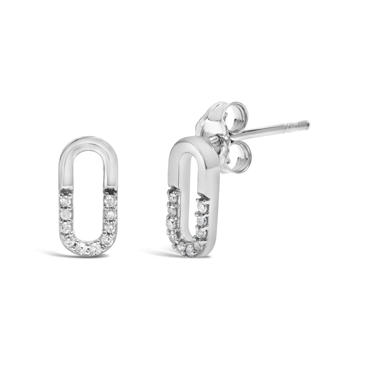 925 Sterling Silver 1/10 Diamond Diamond Paperclip Stud Earrings (H-I Color, I2-I3 Clarity)