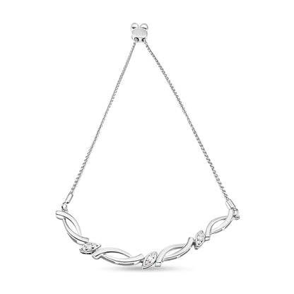 .925 Sterling Silver Diamond Accent Alternating Swirl link Bolo Bracelet (I-J Color, I2-I3 Clarity) - 6" to 9" Adjustable