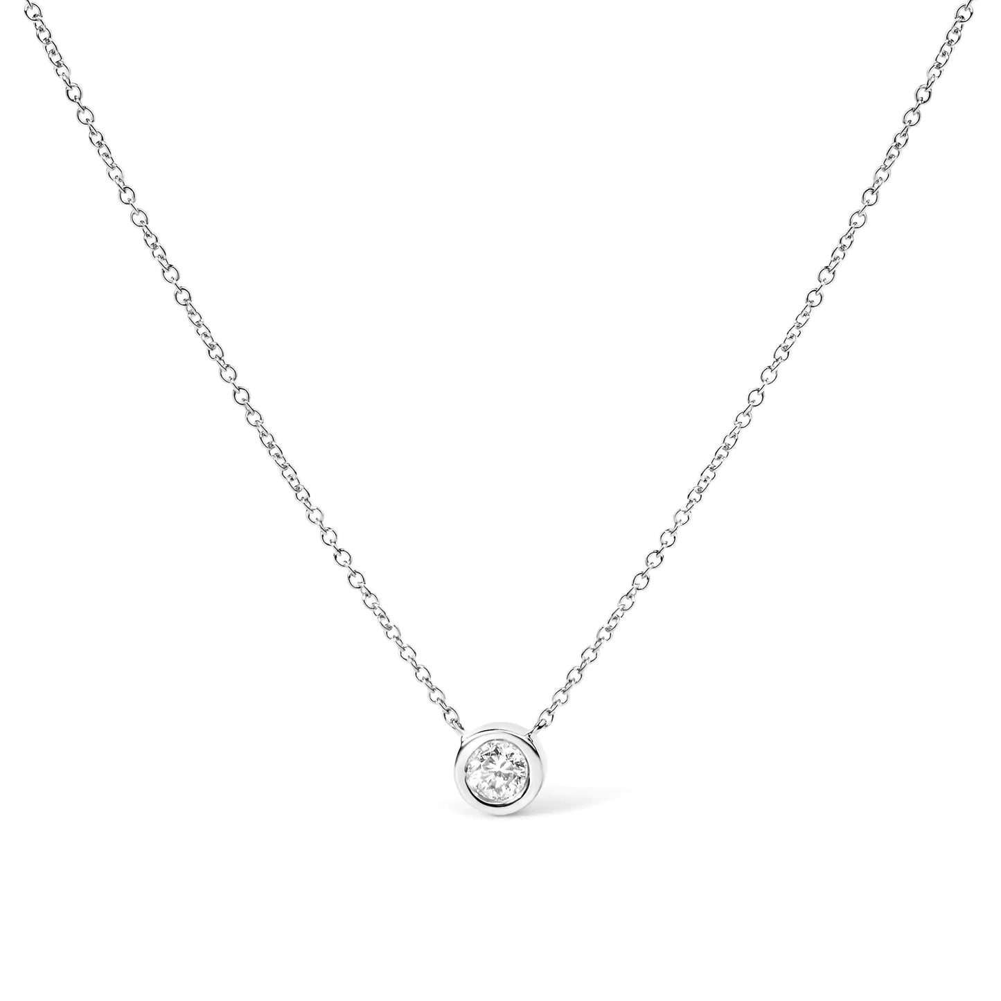 10K Gold 1/10 Carat Round Brilliant-Cut Diamond Modern Bezel-Set Solitaire 16"-18" Pendant Necklace