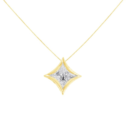 10K Gold 1/10 Cttw Bezel Set Solitaire Princess Cut Diamond Kite Shaped Pendent Necklace - 18" Inches