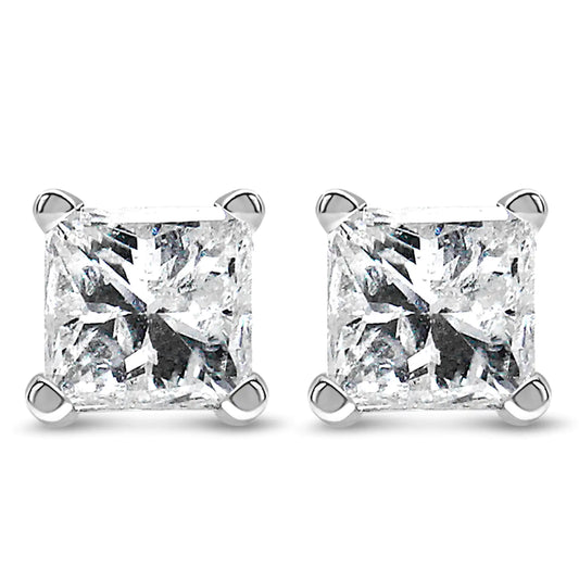 14K White Gold 1/10 Cttw Princess-cut Diamond Solitaire Stud Earrings (H-I Color, I1-I2 Clarity)