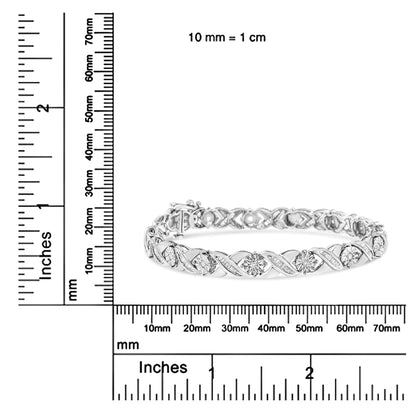 .925 Sterling Silver 1.0 Cttw Round-Brilliant and Baguette Cut Diamond Miracle-Set X-Link 7" Tennis Bracelet (I-J Color, I2-I3 Clarity)