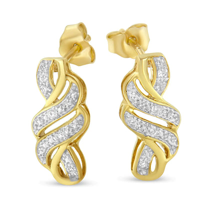 Yellow Plated Sterling Silver Round Cut Diamond Swirl Earrings (0.08 cttw, H-I Color, I2-I3 Clarity)