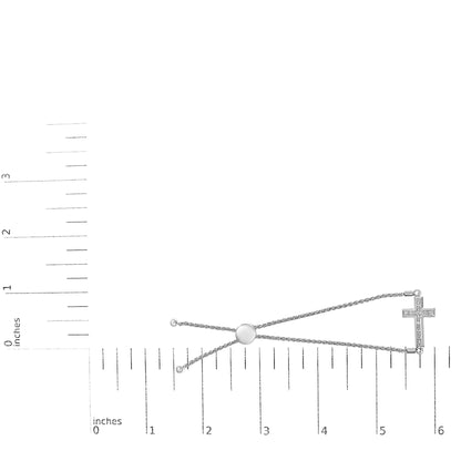 .925 Sterling Silver Diamond Accent Cross Bolo Bracelet (I-J Color, I1-I2 Clarity) - 7"