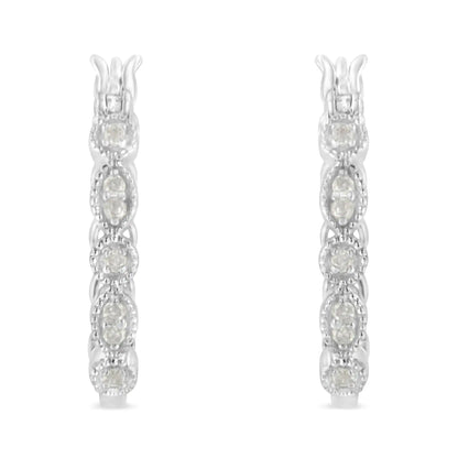 .925 Sterling Silver 1/6 cttw Diamond Milgrain Hoop Earring (I-J Color, I3 Clarity)