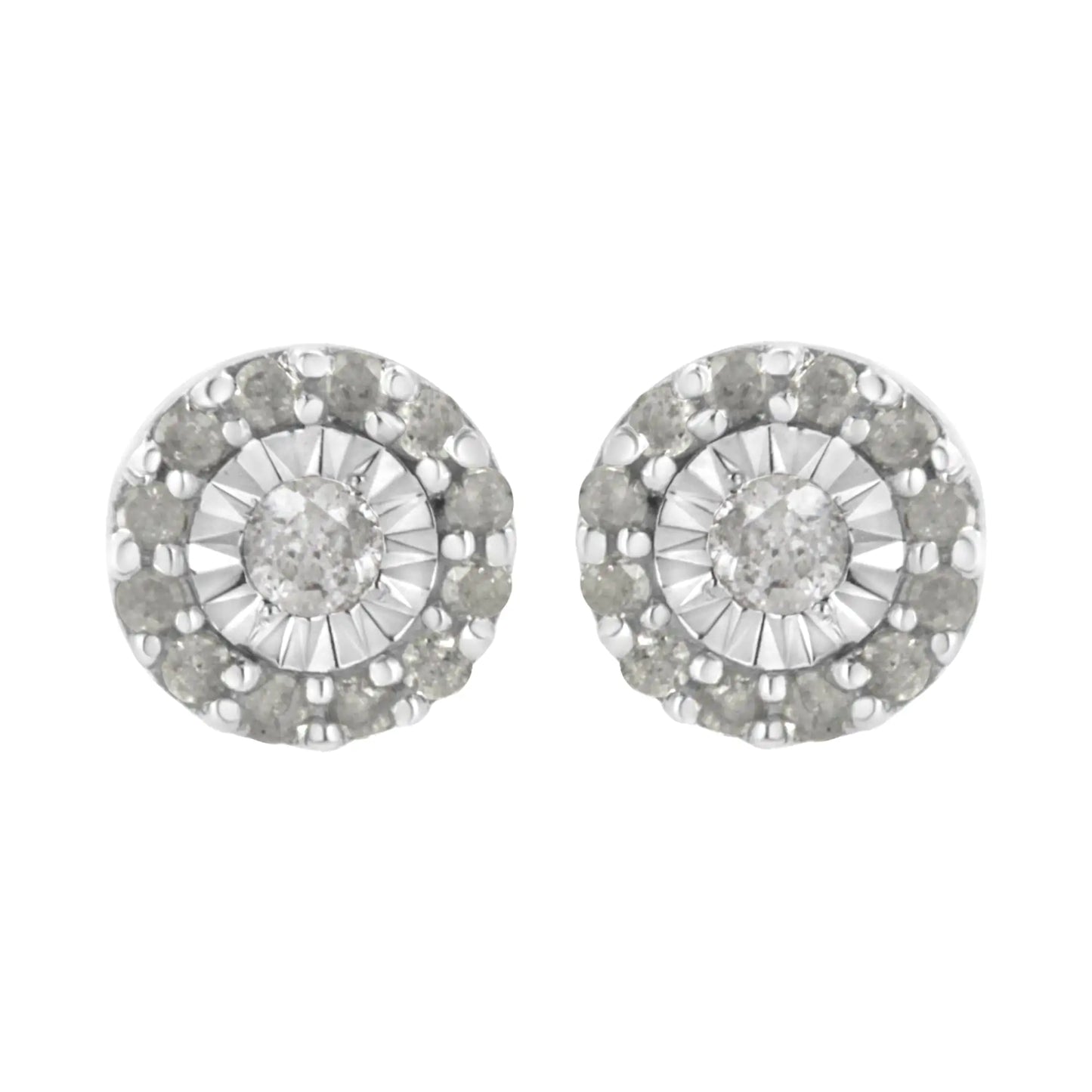 .925 Sterling Silver 1/2 cttw Miracle-Set Round Diamond Halo Stud Earrings (I-J Clarity, I3 Color)