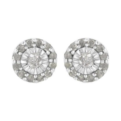 .925 Sterling Silver 1/2 cttw Miracle-Set Round Diamond Halo Stud Earrings (I-J Clarity, I3 Color)