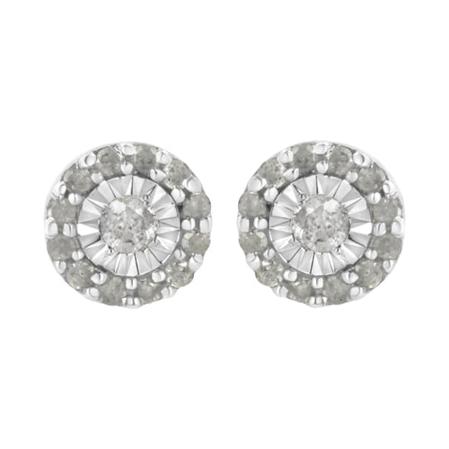 .925 Sterling Silver 1/2 cttw Miracle-Set Round Diamond Halo Stud Earrings (I-J Clarity, I3 Color)