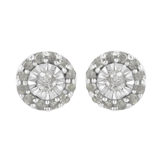 .925 Sterling Silver 1/2 cttw Miracle-Set Round Diamond Halo Stud Earrings (I-J Clarity, I3 Color)