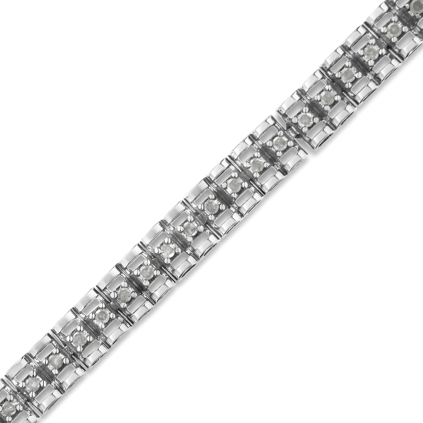 .925 Sterling Silver Diamond Double-Link 7" Tennis Bracelet (I-J Color, I3 Clarity)