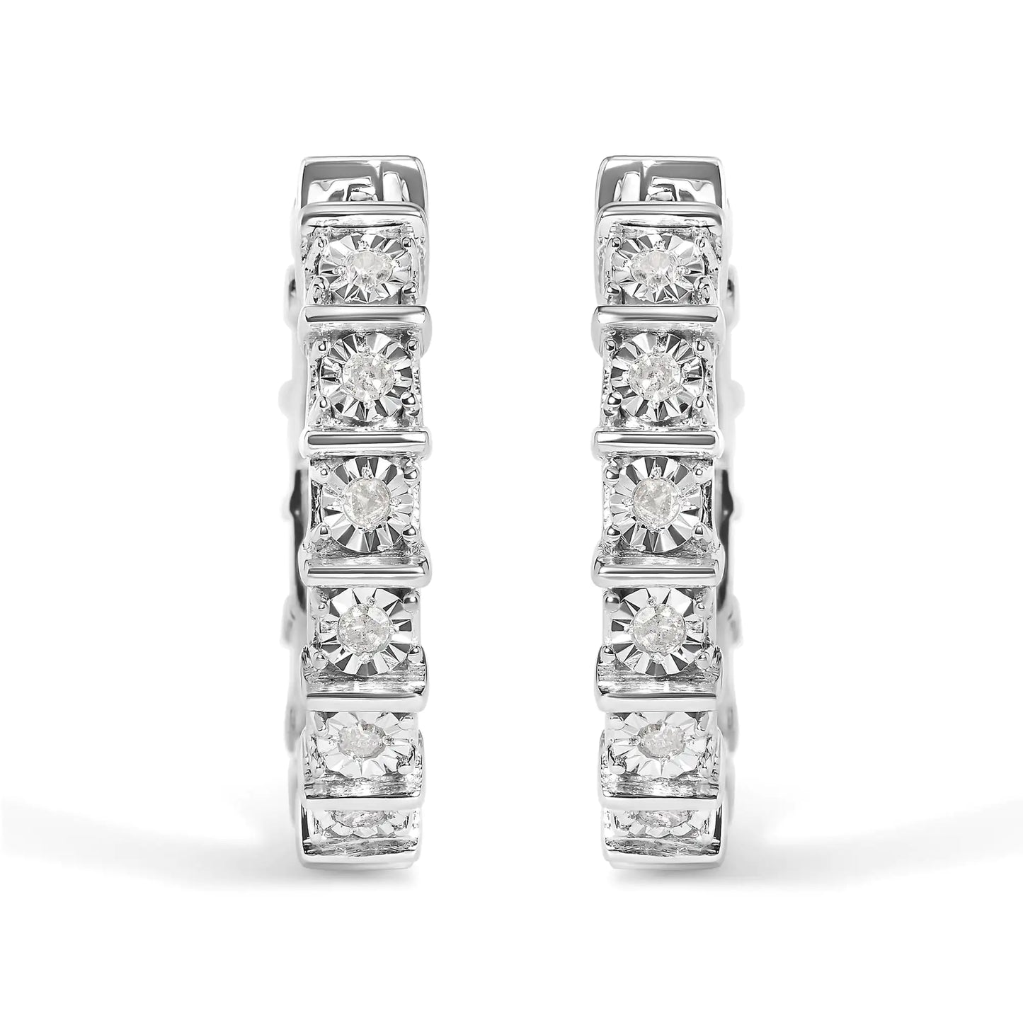 .925 Sterling Silver 1/2 Cttw Diamond Bar and Plate Eternity Hoop Earrings (I-J Color, I3 Clarity)