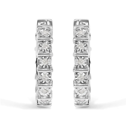 .925 Sterling Silver 1/2 Cttw Diamond Bar and Plate Eternity Hoop Earrings (I-J Color, I3 Clarity)
