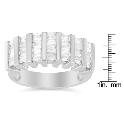 .925 Sterling Silver 1.0 Cttw Baguette Cut Diamond Vertical Channel Fluted Multi-Row Unisex Fashion Wedding Ring (H-I Color, I1-I2 Clarity)