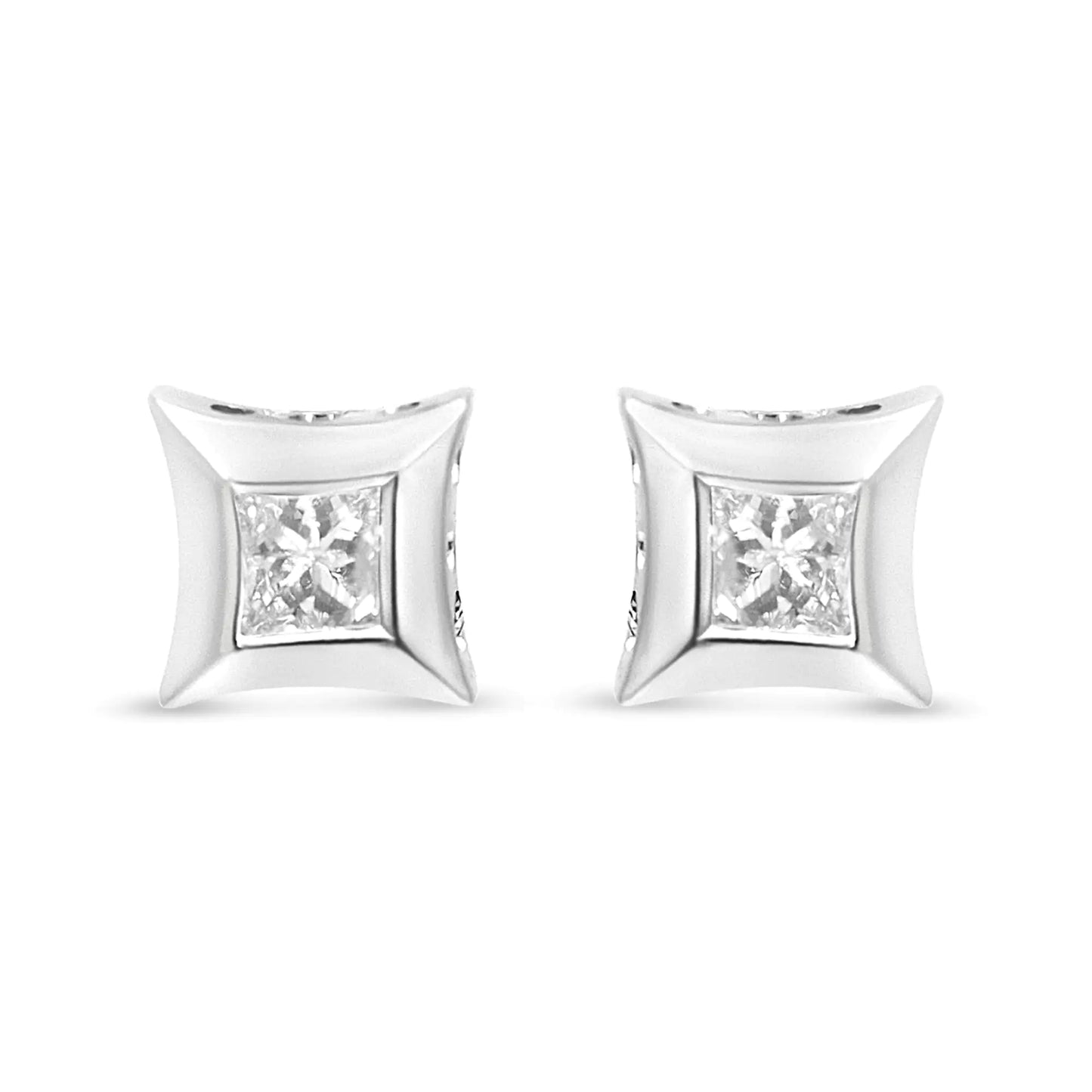 10K White Gold 1/3 Cttw Invisible Set Style Princess-Cut Diamond Stud Earrings (H-I Color, SI2-I1 Clarity)