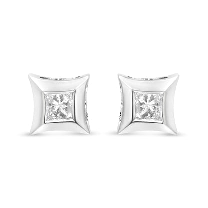 10K White Gold 1/3 Cttw Invisible Set Style Princess-Cut Diamond Stud Earrings (H-I Color, SI2-I1 Clarity)