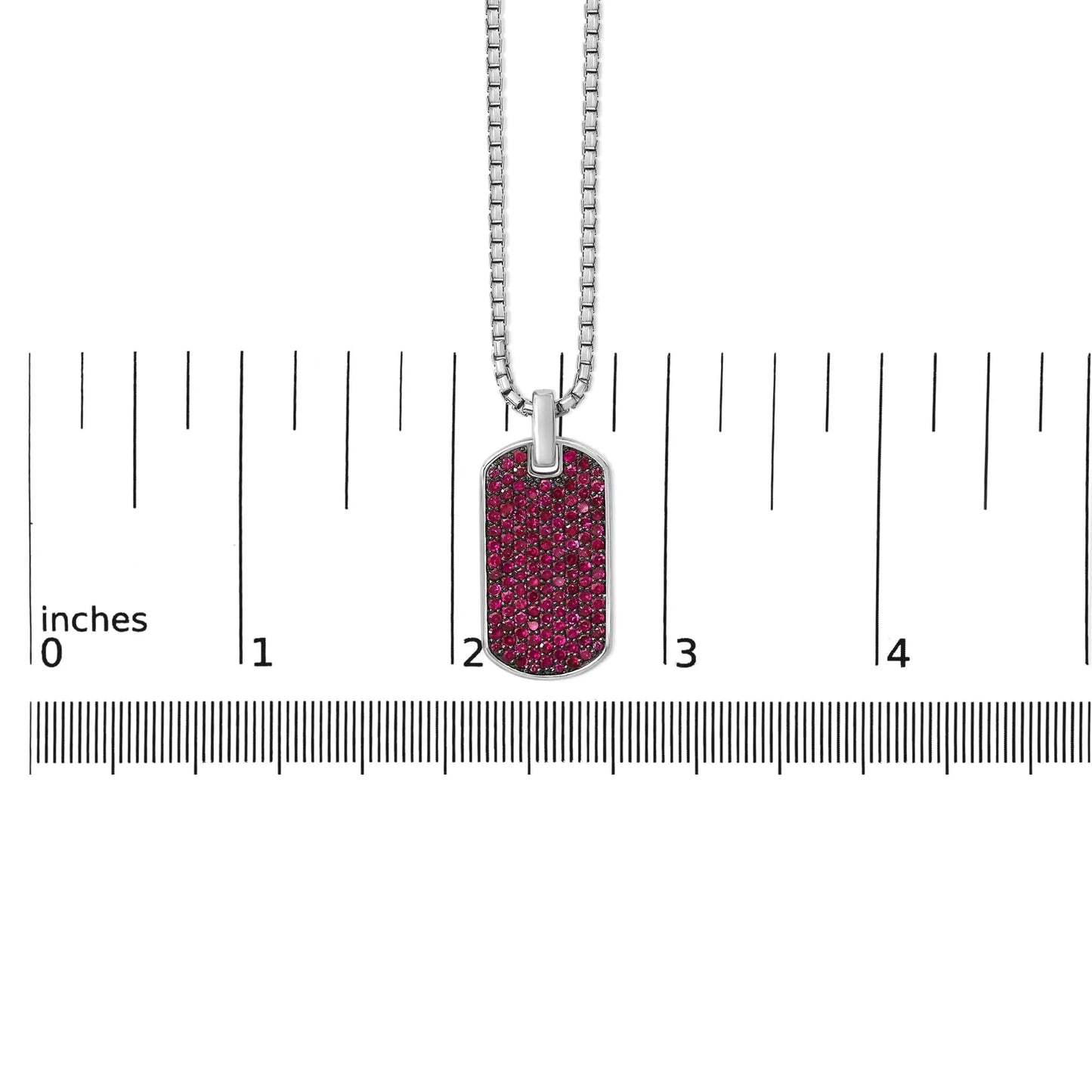 Men's .925 Sterling Silver Created Red Ruby Dog Tag Pendant Necklace - 22" Inches