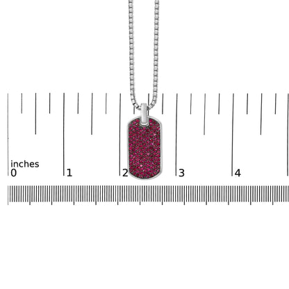 Men's .925 Sterling Silver Created Red Ruby Dog Tag Pendant Necklace - 22" Inches