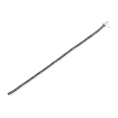 Black Rhodium Plated .925 Sterling Silver 1.0 Cttw Diamond Miracle Tennis Bracelet (Enhanced Blue Color, I3 Clarity) - 7"
