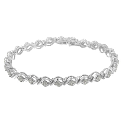 Sterling Silver Diamond Cluster Link Bracelet (1 cttw, I-J Color, I2-I3 Clarity)