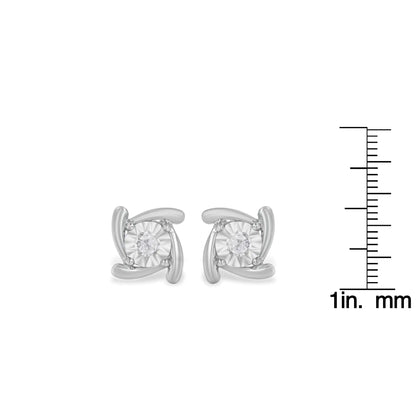 .925 Sterling Silver 1/10 Cttw Round Brilliant-Cut Near Colorless Diamond Miracle-Set Square Pinwheel Stud Earrings (I-J Color, I3 Clarity)